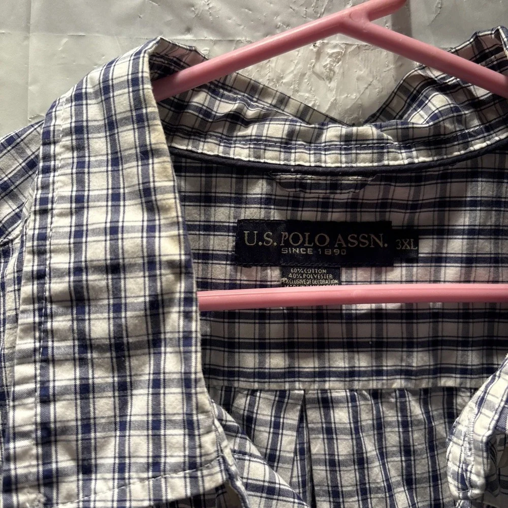 US Polo Assn Button Down Shirt Men's 3XL Plaid Embroidered Pony Short Sleeve